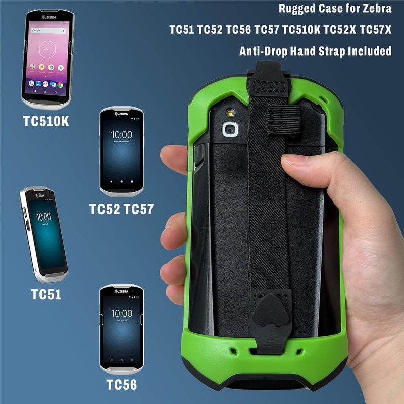 Mutelen Case for Zebra TC51 TC52 TC52X TC56 TC57 TC57X TC510K TC520 TC520K – Rugged Protective Cover with Strap, Bumper, Boot-Style Holster, Handheld Barcode Scanner Accessory SG-TC51-EXO1-01 (Green) - Image 2